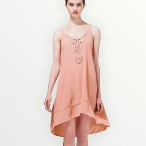 Wilfred | Aritzia Blush Pink Embroidered 100% Silk Trapeze Slip Dress Size XS